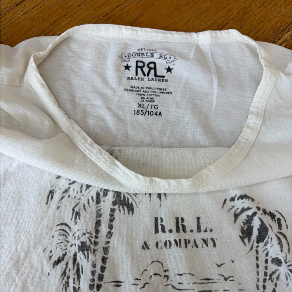Ralph Lauren Double RL White Short Sleeve Tee with Black Palm Graphic - Picture 3 of 4